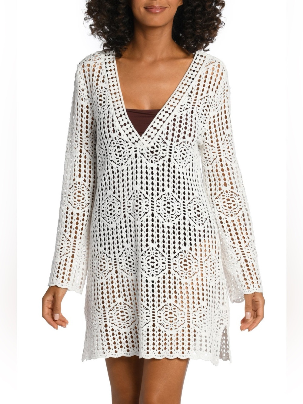 La Blanca Waverly Long Sleeve Cotton Coverup Dress Ivory XL Vacation Coastal NWT